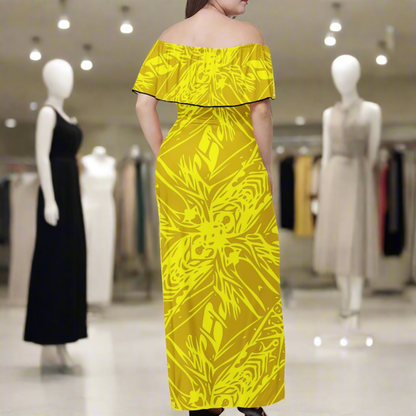 Yellow Fern Women Off Shoulder Maxi Dress - Sizes up to 7XL