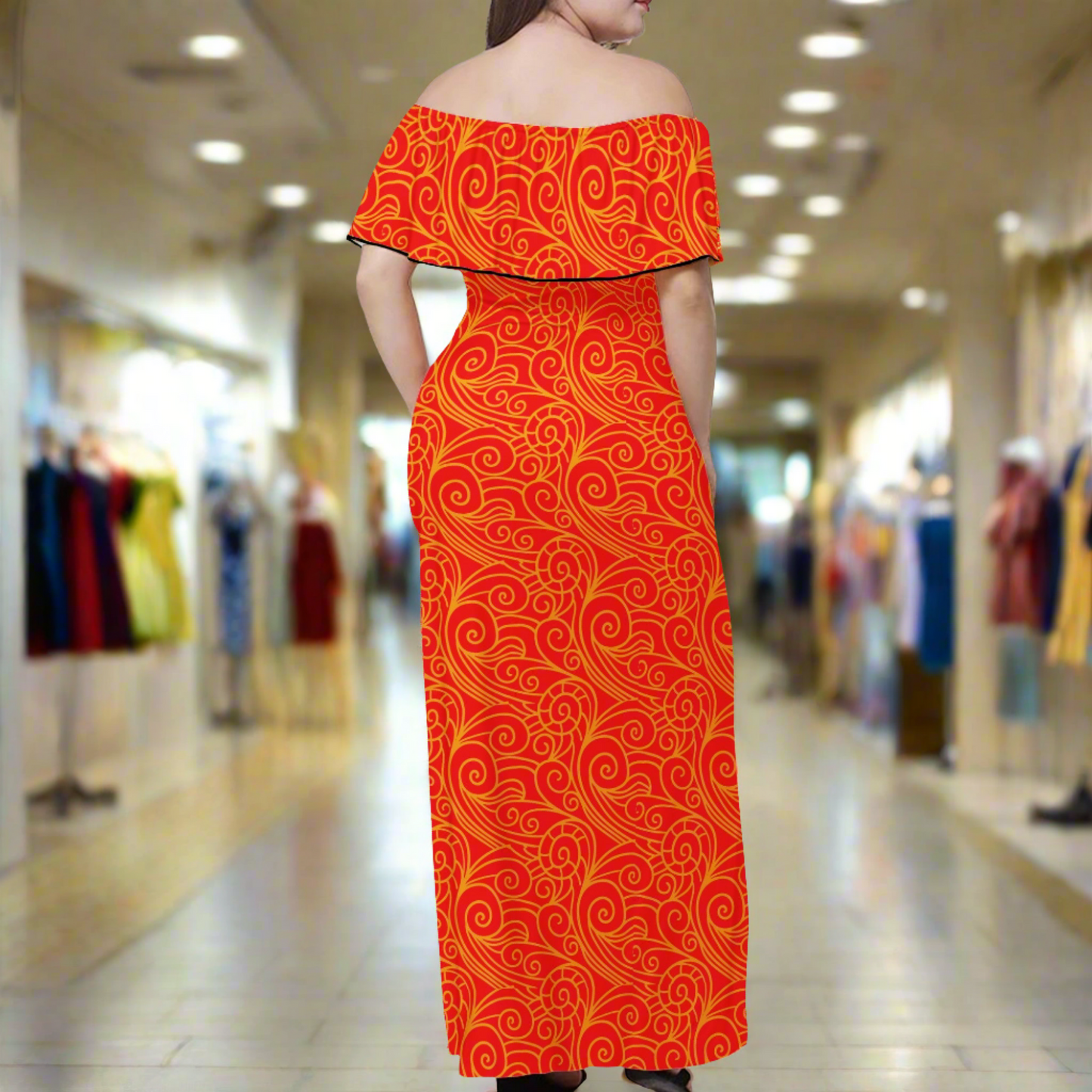 Orange Wind Chinese Women Off Shoulder Maxi Dress - Sizes up to 7XL