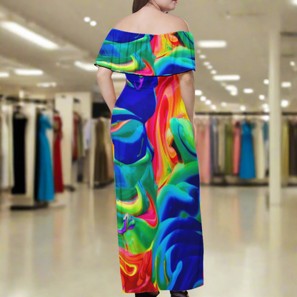 Rainbow Confusion Women Off Shoulder Maxi Dress - Sizes up to 7XL