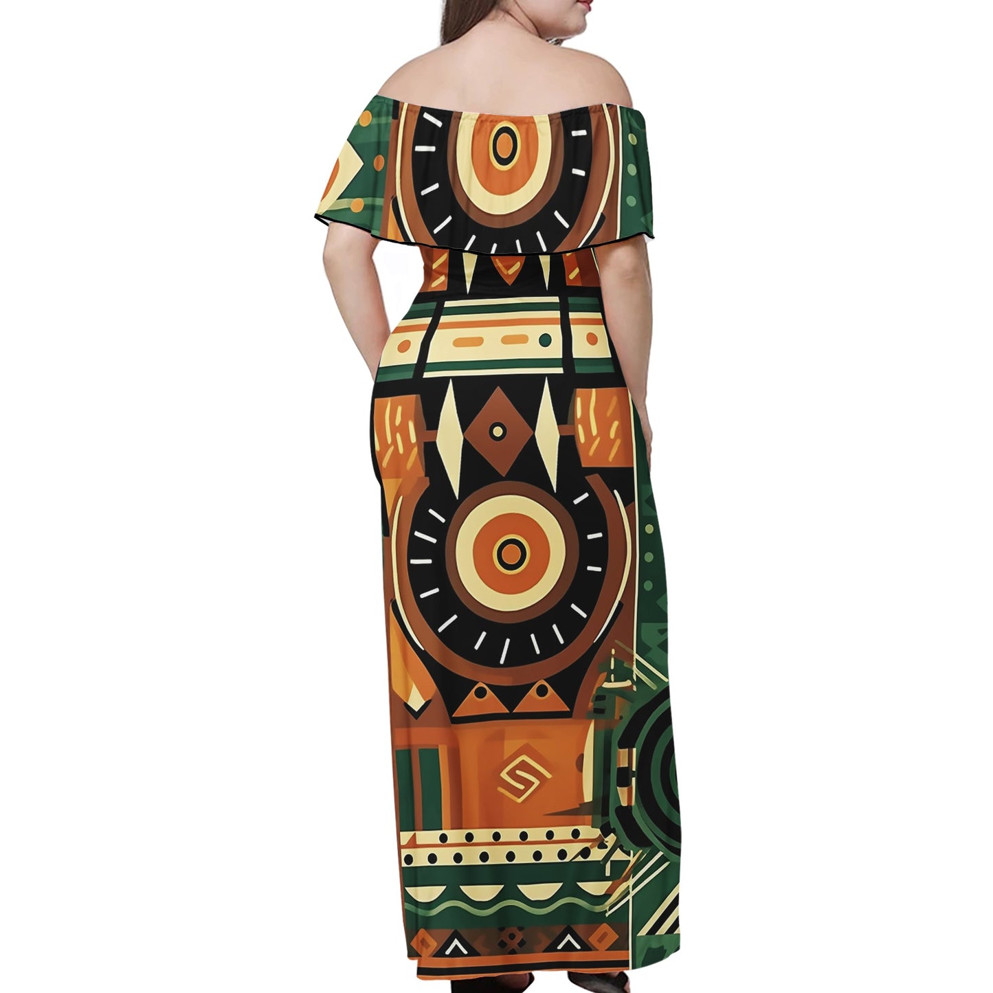 Vibrate African-Inspired Stylw with Futuristic Flair Women Off-shoulder Dress