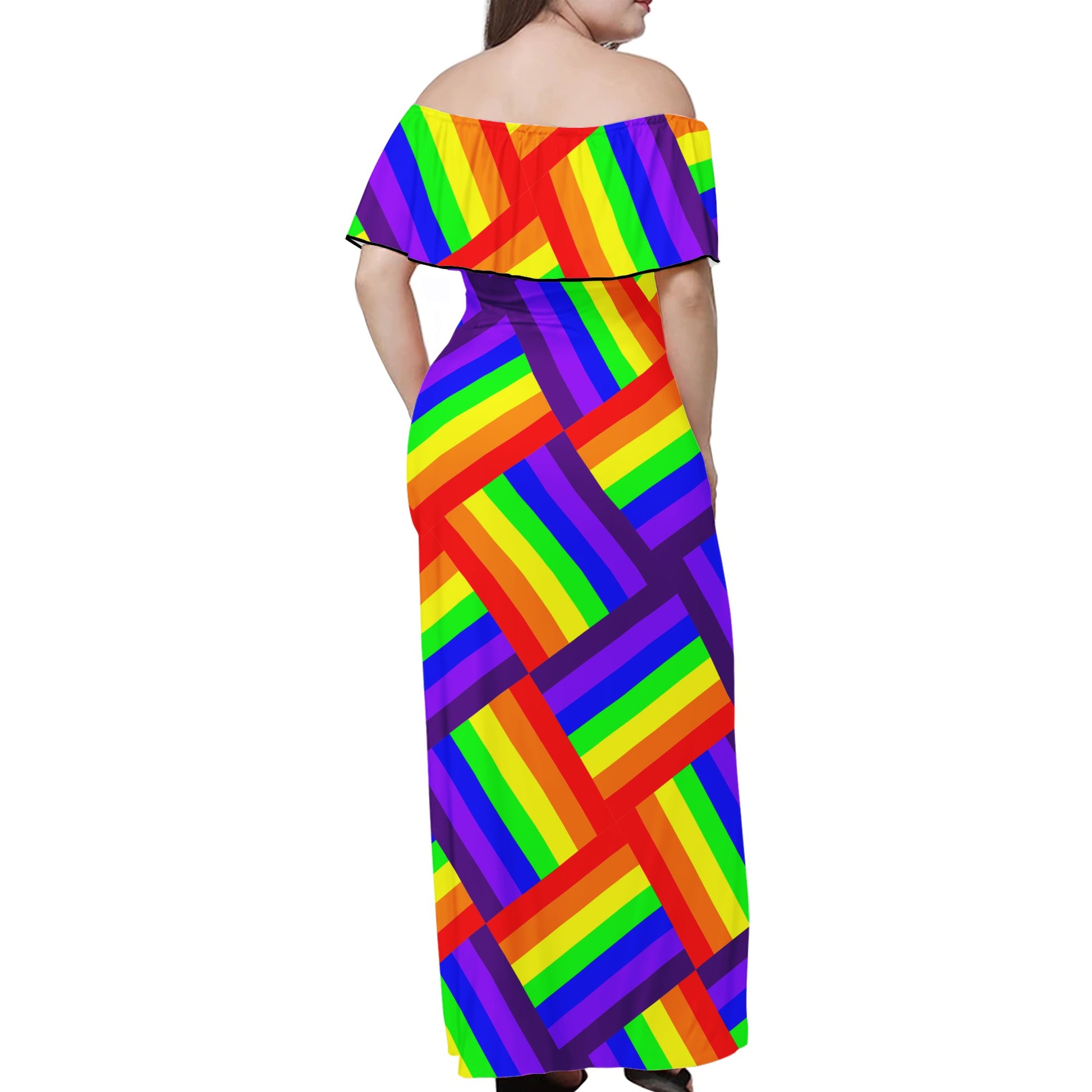Rainbow Weave Women Off-shoulder Dress