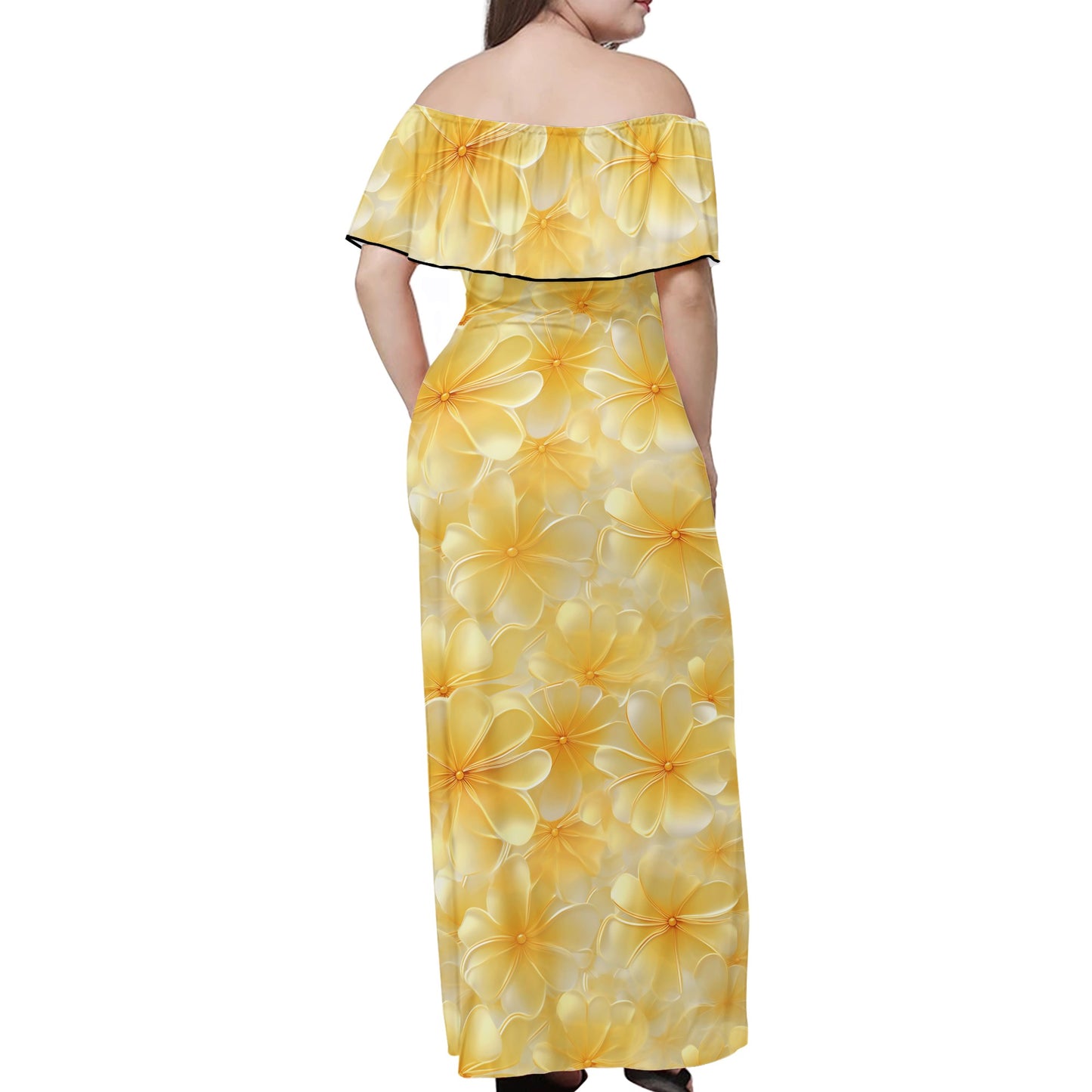 Yellow Plumeria Women Off-shoulder Dress