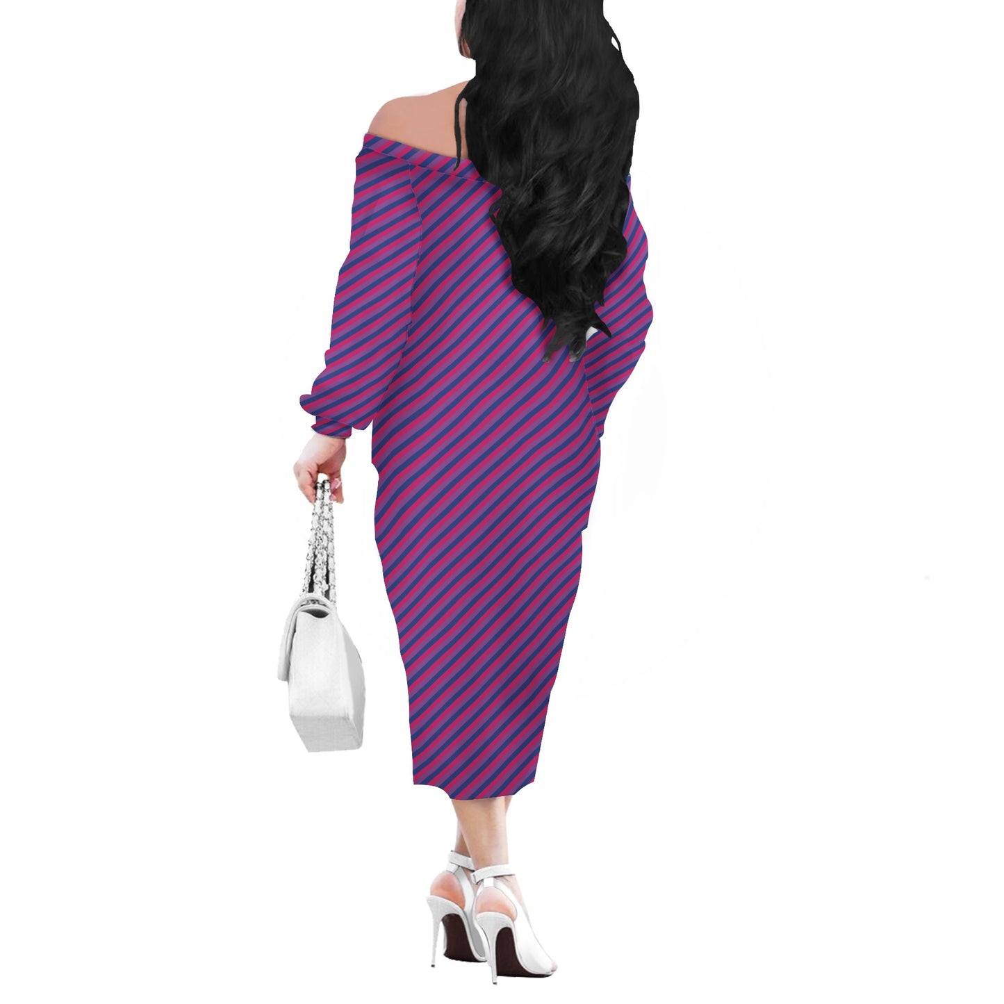 Bisexual Pride Women's Long Sleeve Off-Shoulder Dress - Celebrate Diversity with Style and Comfort