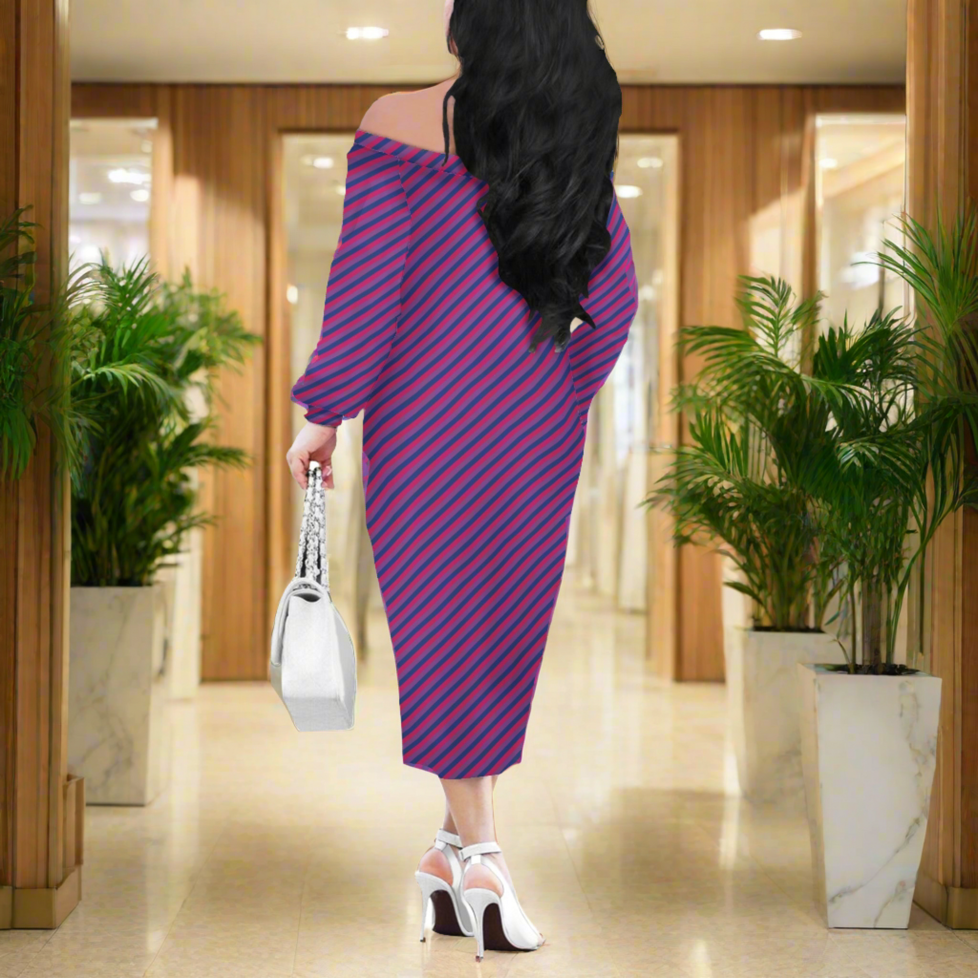 Bisexual Pride Women's Long Sleeve Off-Shoulder Dress - Celebrate Diversity with Style and Comfort