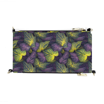 Luxtrini Iridescent Syngonium: Purple and Yellow Foldable Cross Body Handbags