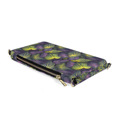 Luxtrini Iridescent Syngonium: Purple and Yellow Foldable Cross Body Handbags