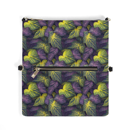 Luxtrini Iridescent Syngonium: Purple and Yellow Foldable Cross Body Handbags