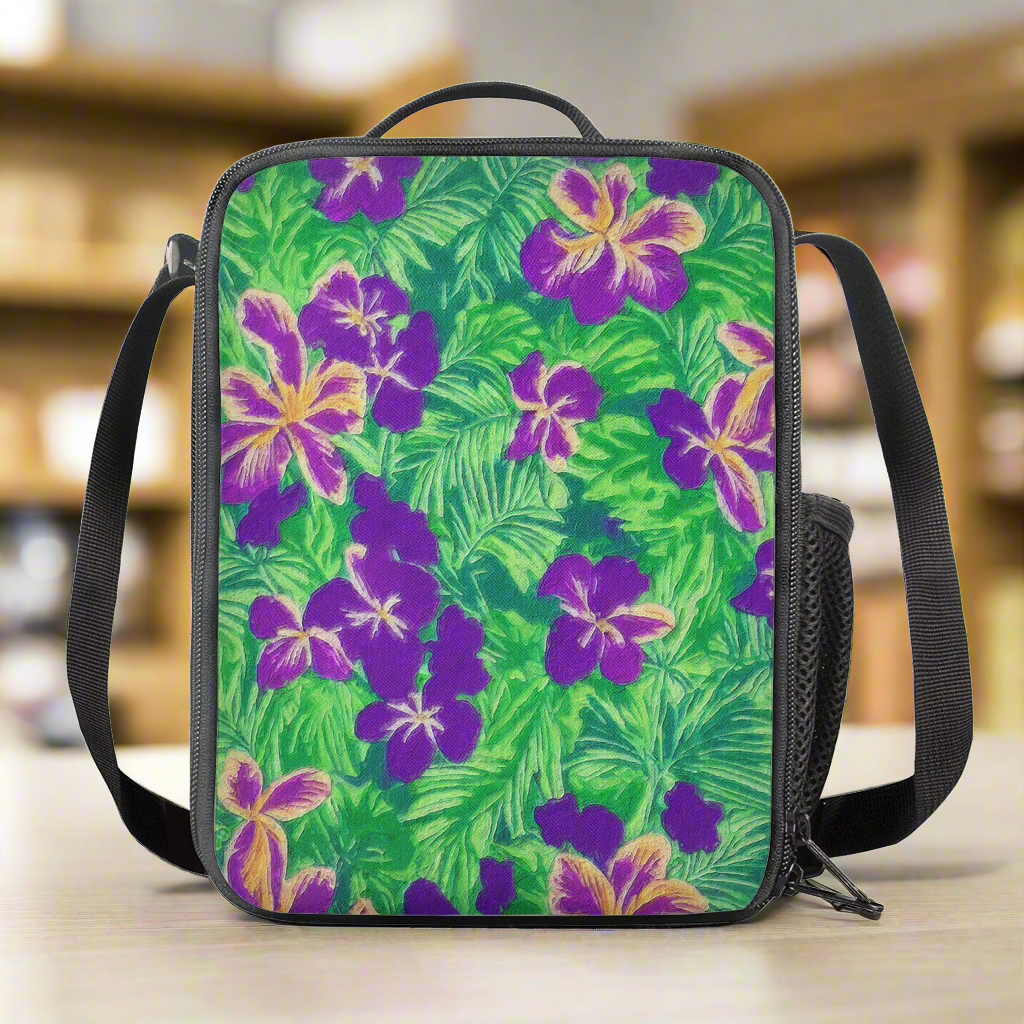 Lunch Box Bags - Blue Flag Iris on Green