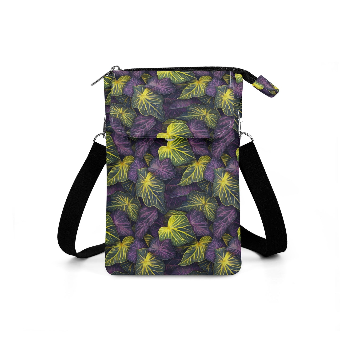 Luxtrini Iridescent Syngonium: Purple and Yellow Cloth Crossbody Bag