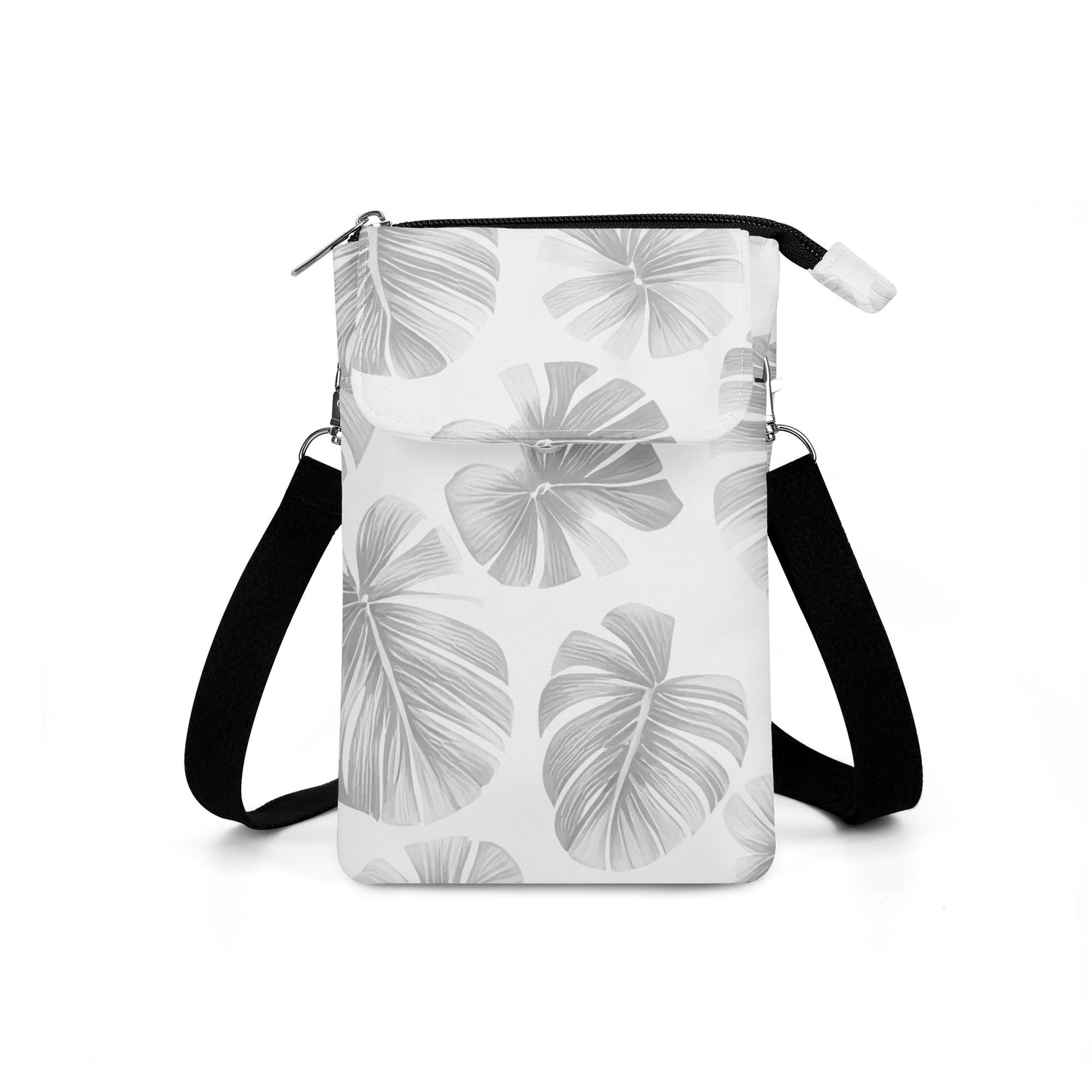 White Monstera Cloth Crossbody Bag