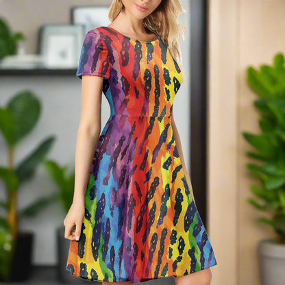 Women Scoop Neck Short Sleeve Ruffle Dress