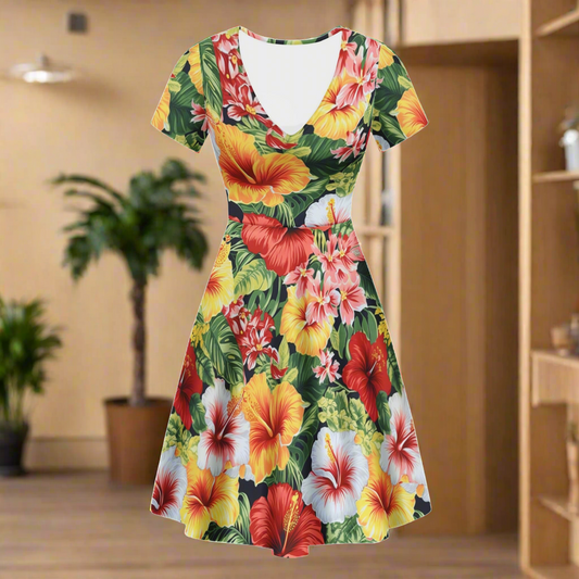 Hibiscus Women Ruffle Bottom Dress