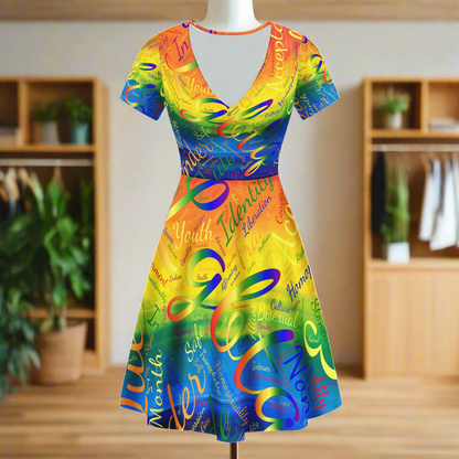 LGBTQ Word Cloud Women Ruffle Bottom Dress