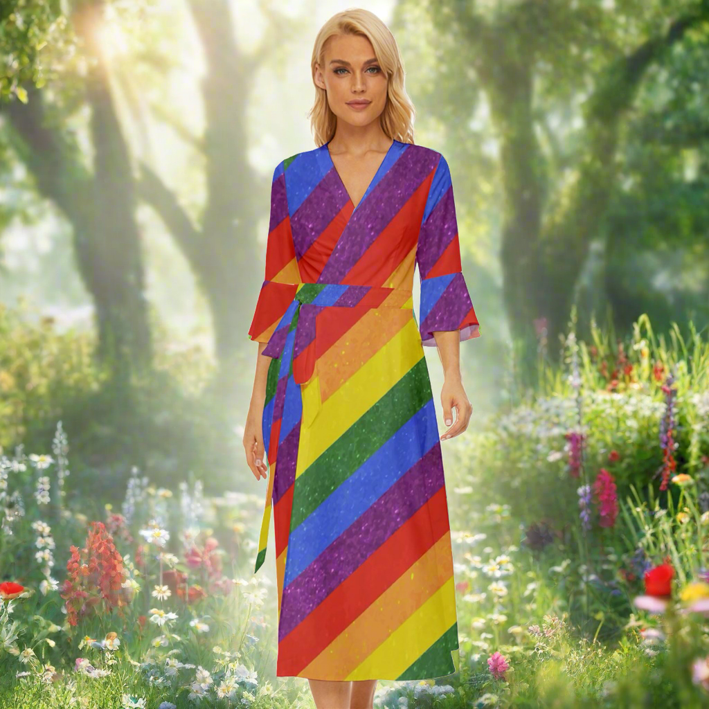 Luxtrini Rainbow Pride Midsummer Wrap Dress: Celebrate Your Pride in Style!