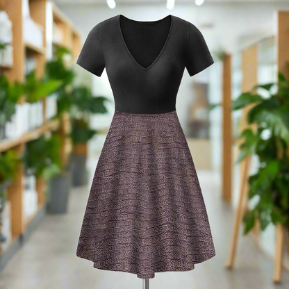 African | Ethnic | Mudcloth | V-Neck Black V-Neck Women Ruffle Bottom Dress