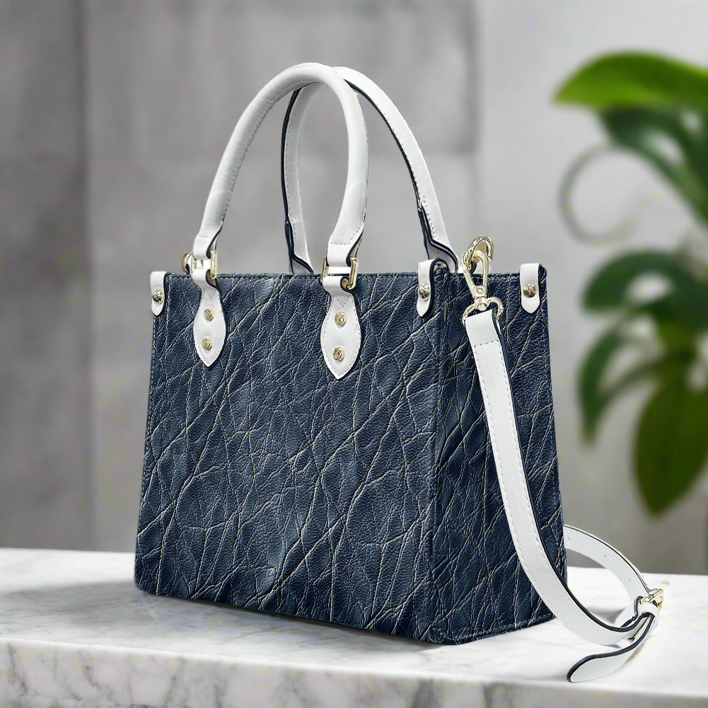 Sapphire Grace: Timeless Navy PU Leather Twill Handbag for Women