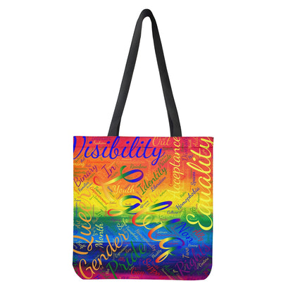 Luxtrini Rainbow Word Cloud Tote | Customizable, Durable Polyester-Cotton Blend | Stylish Cloth Tote Bag