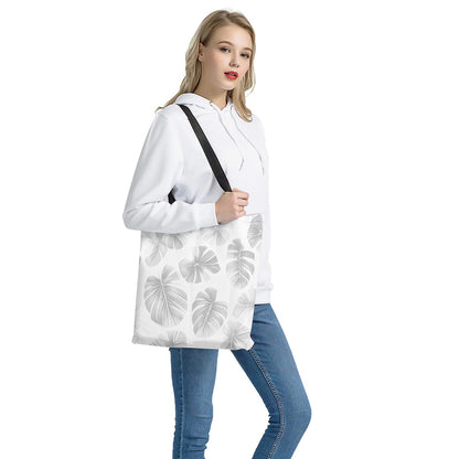 White Monstera Cloth Tote Bags