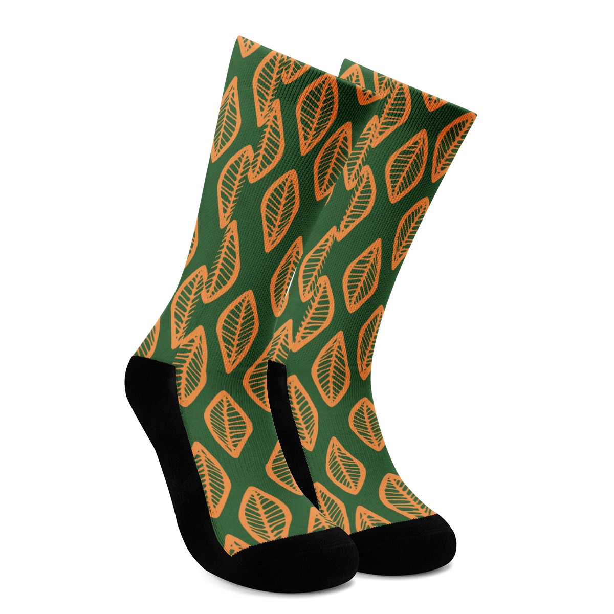 African Mud Cloth #16 Green and Orange Crew Socks