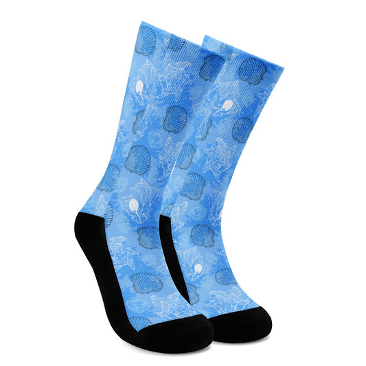 Blue Seashell Ocean Crew Socks