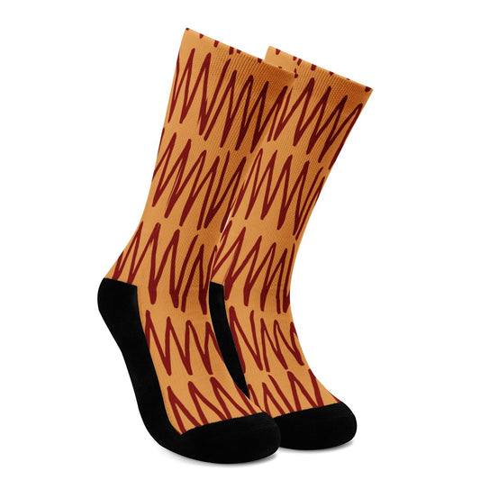 African Ethnic Mudcloth Orange Crew Socks