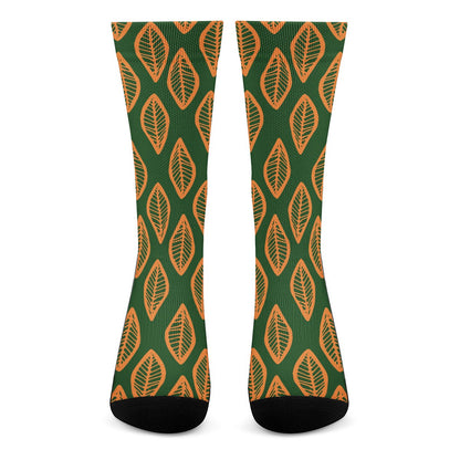 African Mud Cloth #16 Green and Orange Crew Socks