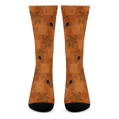 Sea Shell Ocean Design in Orange Crew Socks