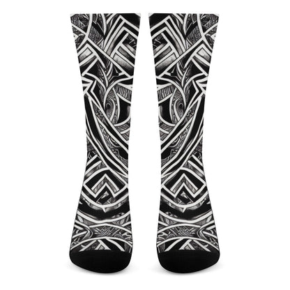 Black and White Polynesian Crew Socks