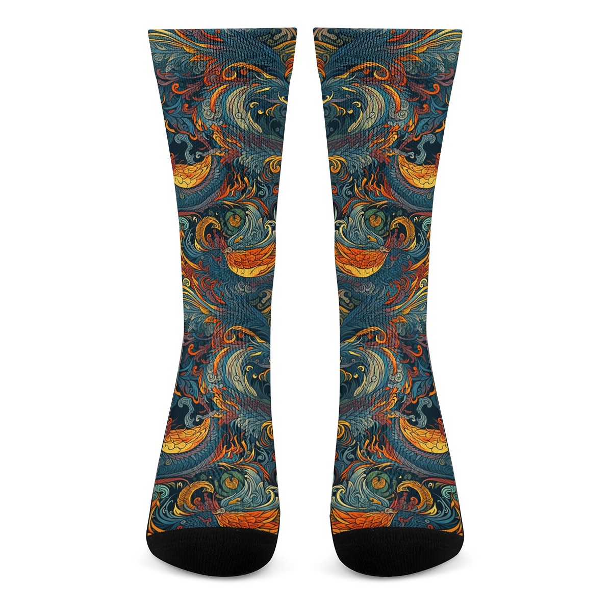 Majestic Dragon and a Graceful Phoenix Crew Socks