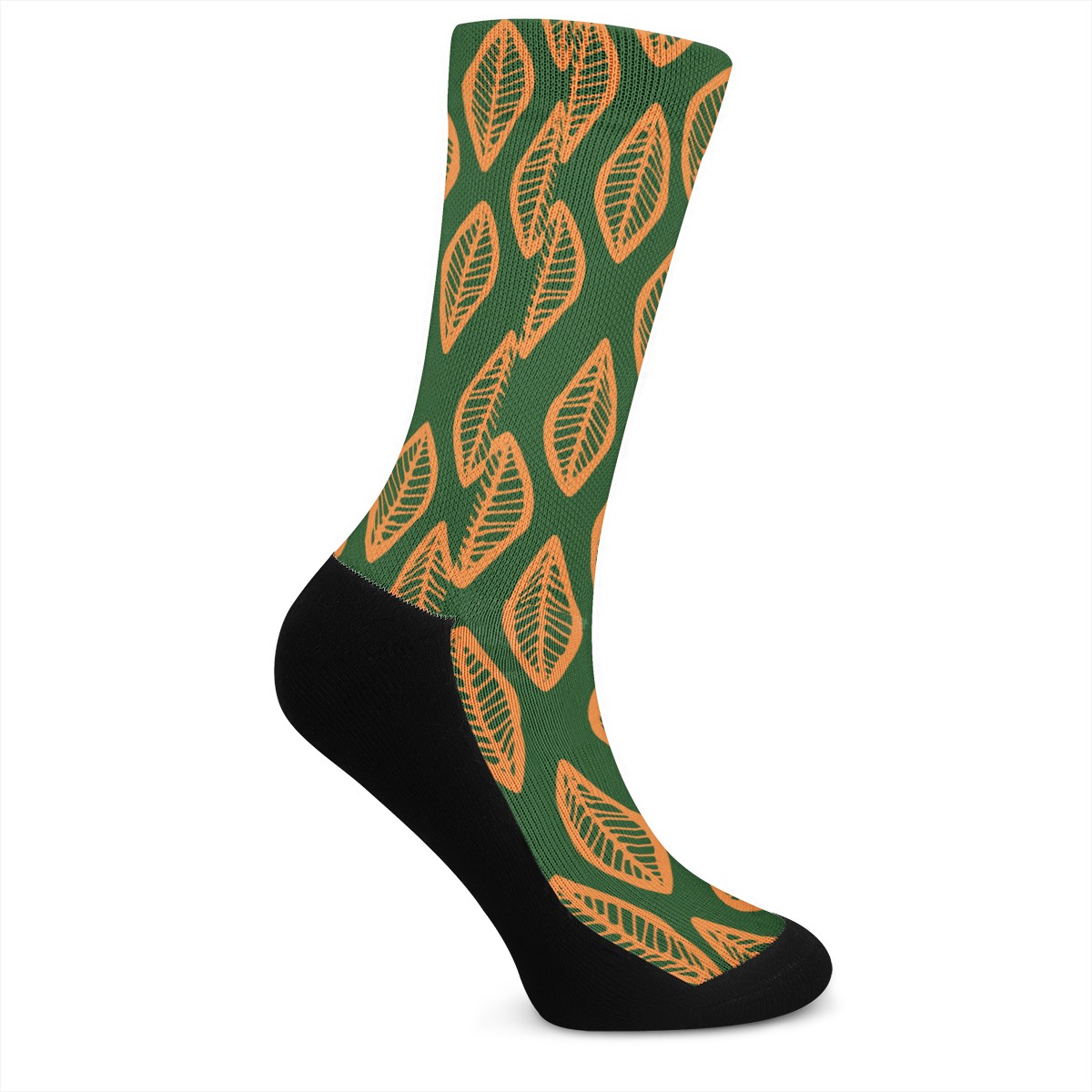 African Mud Cloth #16 Green and Orange Crew Socks