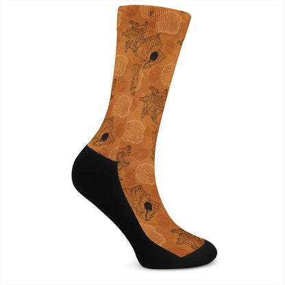 Sea Shell Ocean Design in Orange Crew Socks