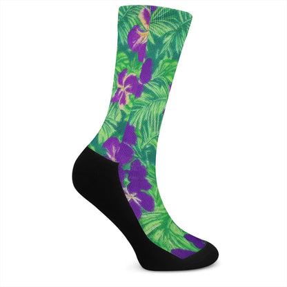 Blue Flag Iris on Green Crew Socks