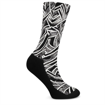 Black and White Polynesian Crew Socks