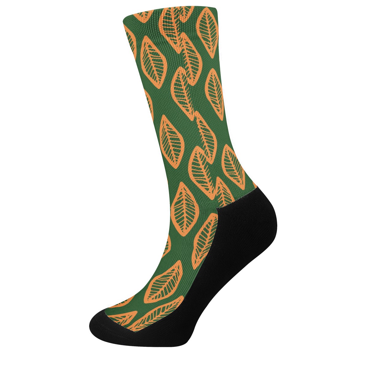 African Mud Cloth #16 Green and Orange Crew Socks