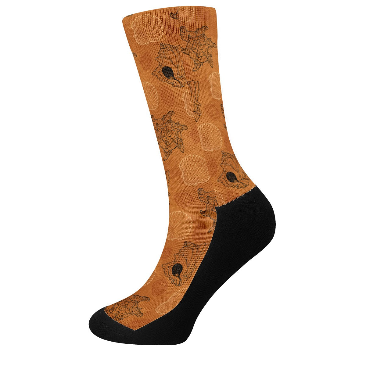 Sea Shell Ocean Design in Orange Crew Socks