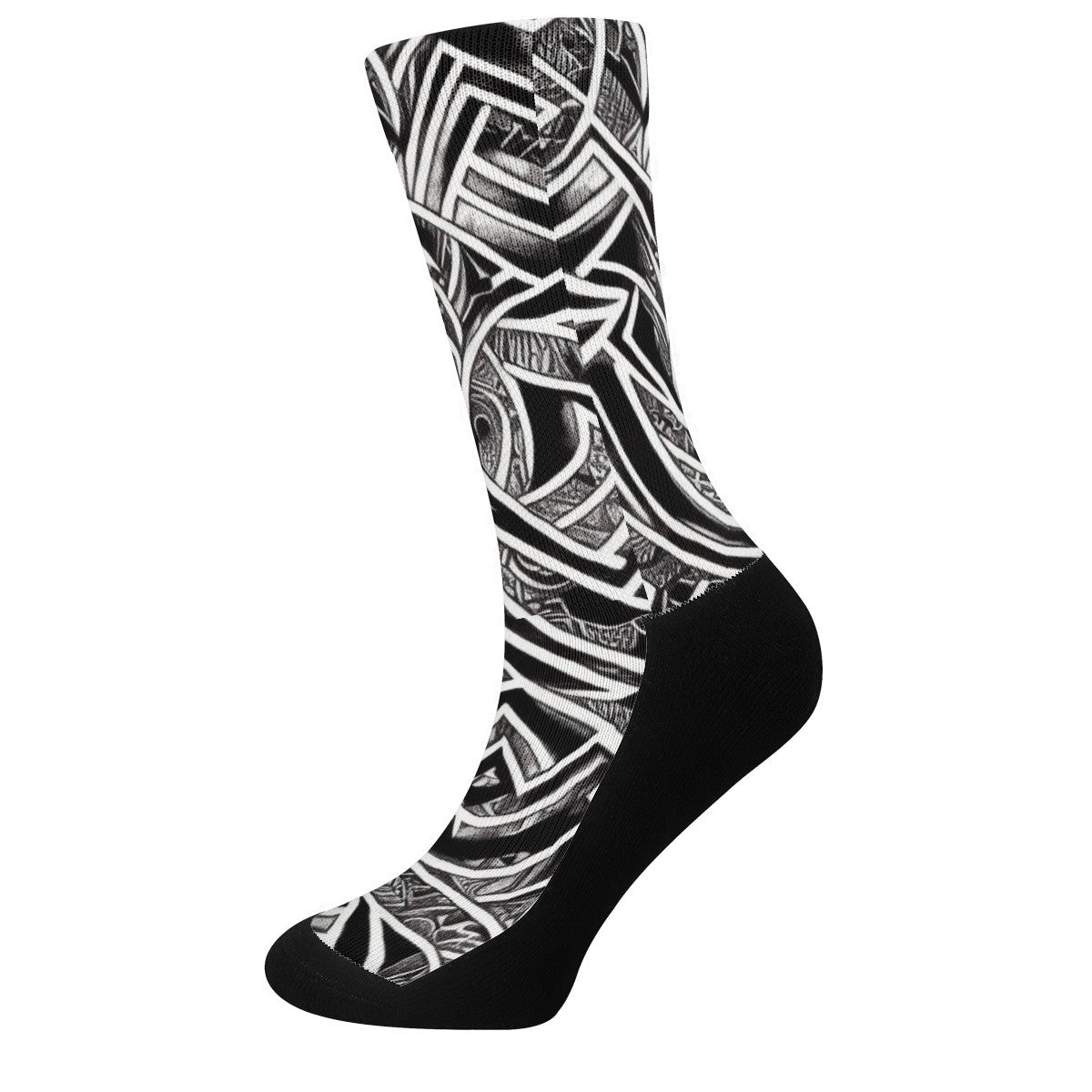 Black and White Polynesian Crew Socks