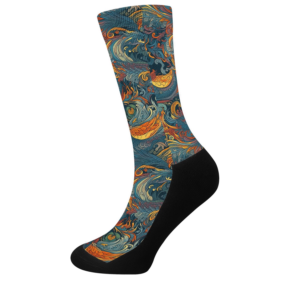 Majestic Dragon and a Graceful Phoenix Crew Socks