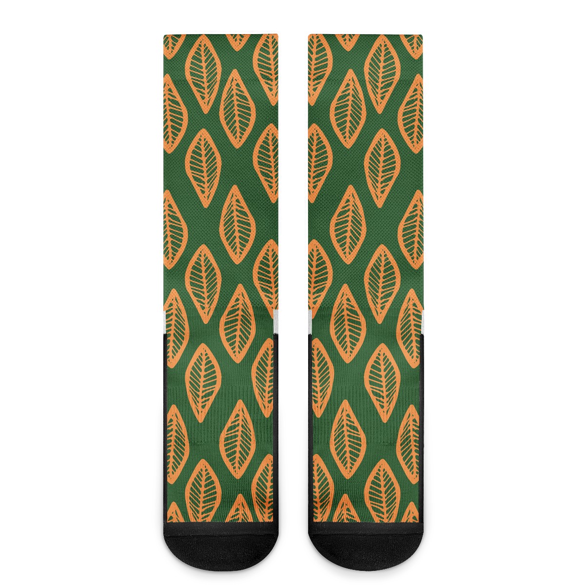 African Mud Cloth #16 Green and Orange Crew Socks