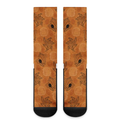Sea Shell Ocean Design in Orange Crew Socks