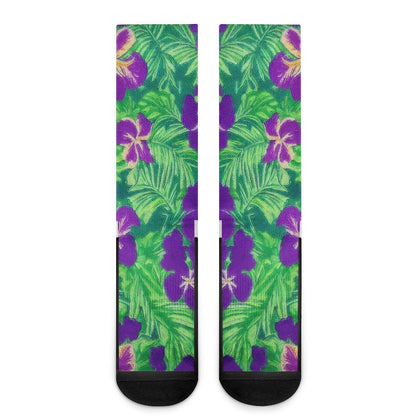 Blue Flag Iris on Green Crew Socks