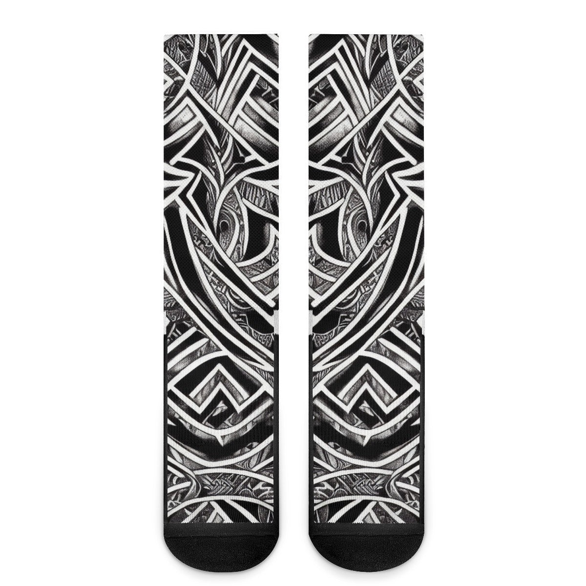 Black and White Polynesian Crew Socks