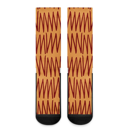 African Ethnic Mudcloth Orange Crew Socks