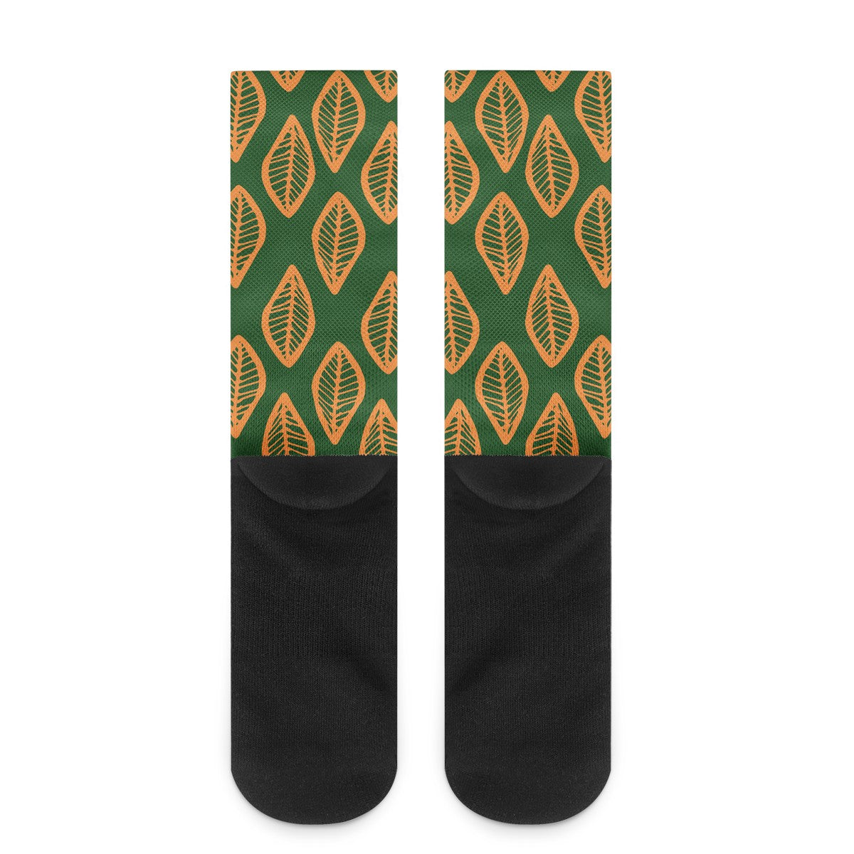 African Mud Cloth #16 Green and Orange Crew Socks