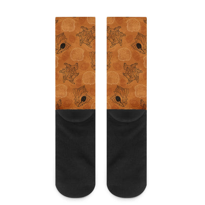 Sea Shell Ocean Design in Orange Crew Socks