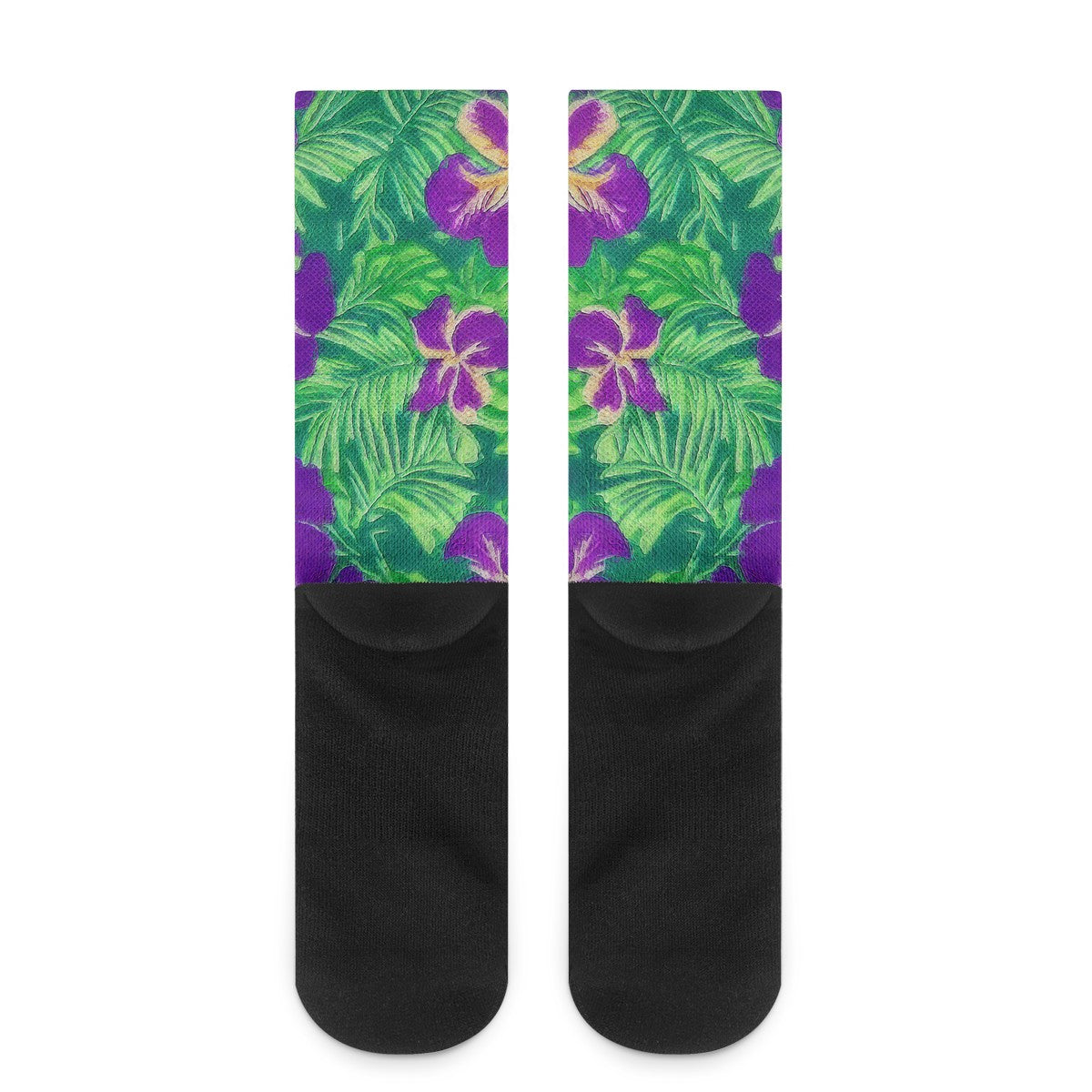 Blue Flag Iris on Green Crew Socks