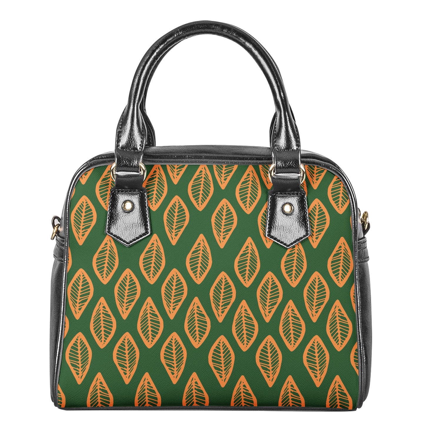 African Mud Cloth #16 Green and Orange Shoulder Handbags Women ONESIZE