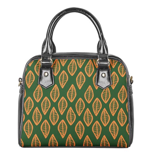 African Mud Cloth #16 Green and Orange Shoulder Handbags