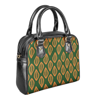African Mud Cloth #16 Green and Orange Shoulder Handbags