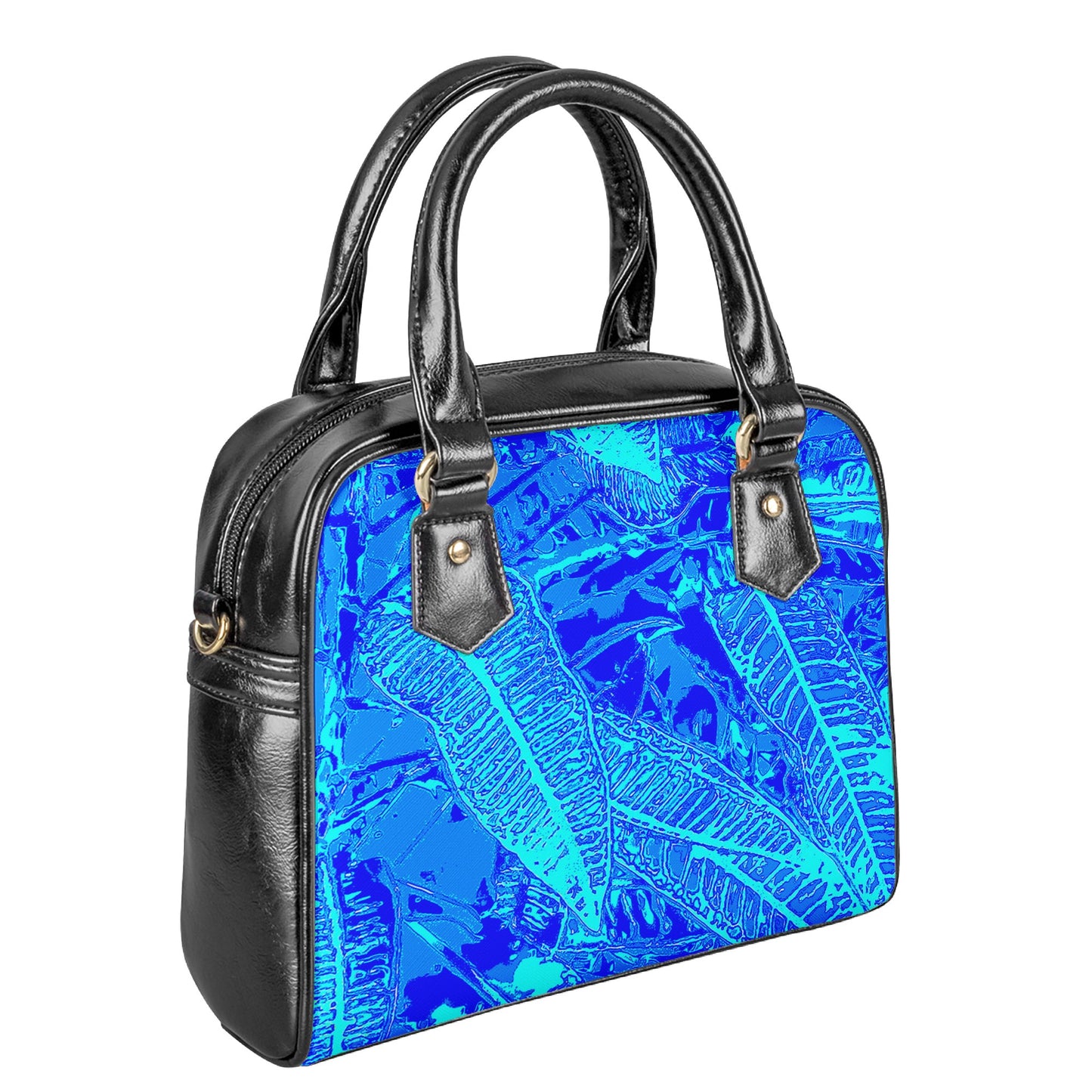 Vibrant Blue Croton Pattern Shoulder Handbags