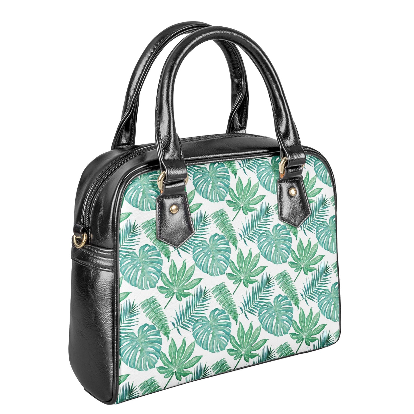 Palm and Monstera Leaf Green Pattern Shoulder Handbags